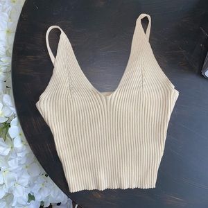 Shein Solid Ribbed Knot Cami Top Beige